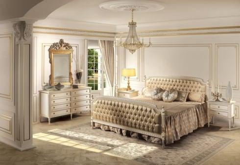 Кровать с мягкими спинками, комод с зеркалом и тумбочки Salieri