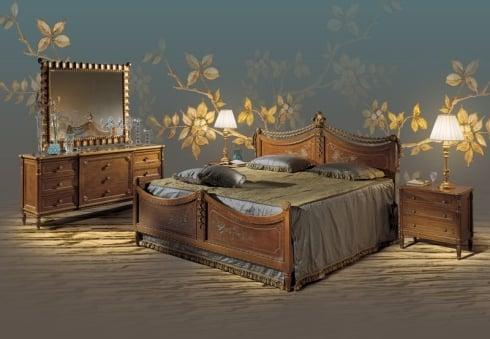 Двуспальная кровать, комод с зеркалом и тумбочки из коллекции Chopin
