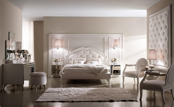 Современная белая мебель для спальни с зеркальными фасадами на ящиках  COMPOSIZIONE M213