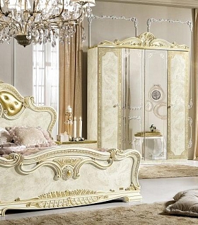 Белый спальный гарнитур с золотистым декором LEONARDO NIGHT