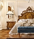 Двуспальная кровать с высокой спинкой, тумбочки, комод и шкаф из резного дерева LE ROSE