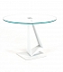Стильный круглый стол со стеклянной столешницей на белой геометрической ноге ROGER