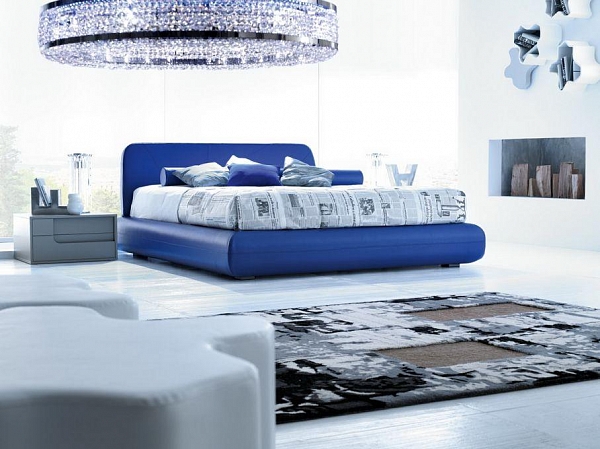 Итальянская кровать из синей кожи в современном стиле NIGHT SIDE LETTI-08