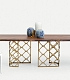 Стильный обеденный стол со столешницей из массива дерева и золотистыми стальными ножками MAJESTY